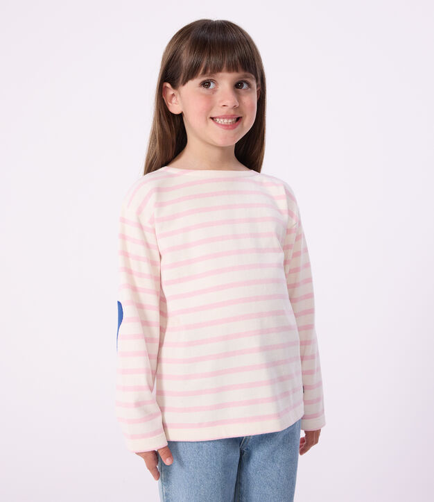 Marinera infantil de algod&oacute;n a rayas rosa/rosa