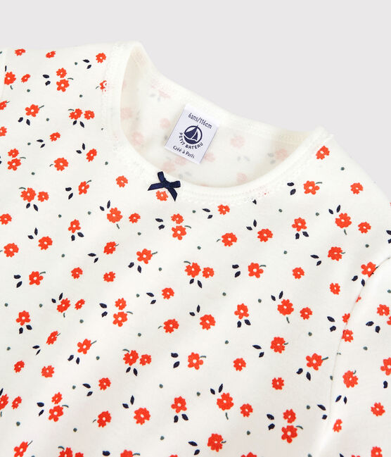 Pijama floral de niña de algodón orgánico blanco MARSHMALLOW/blanco MULTICO