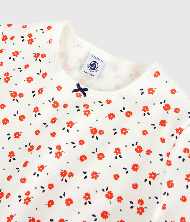 Pijama floral de ni&ntilde;a de algod&oacute;n org&aacute;nico blanco/multicolor