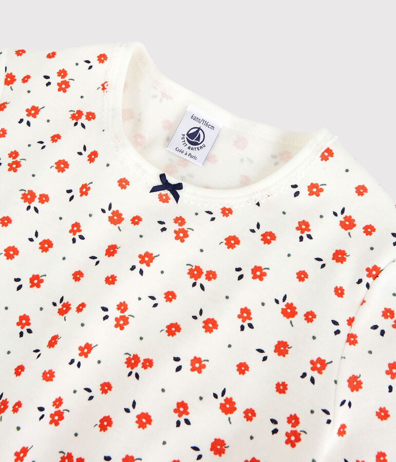 Pijama floral de ni&ntilde;a de algod&oacute;n org&aacute;nico blanco/multicolor