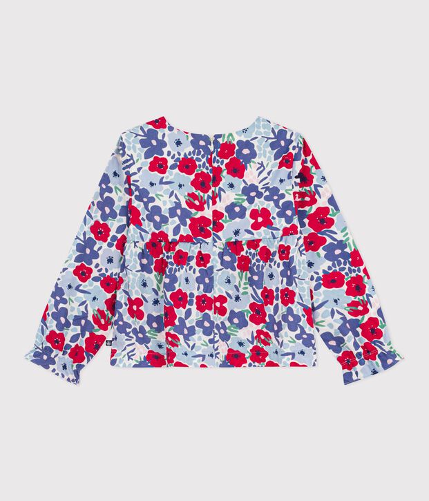 Blusa infantil de algod&oacute;n de manga larga con estampado de flores blanco/multicolor