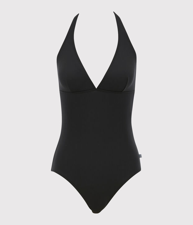 Traje de ba&ntilde;o de 1 pieza liso de mujer negro