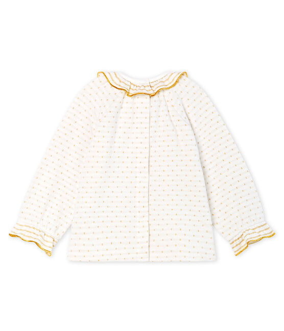 Blusa de manga larga en tela túbica con jacquard para bebé niña blanco MARSHMALLOW/amarillo OR