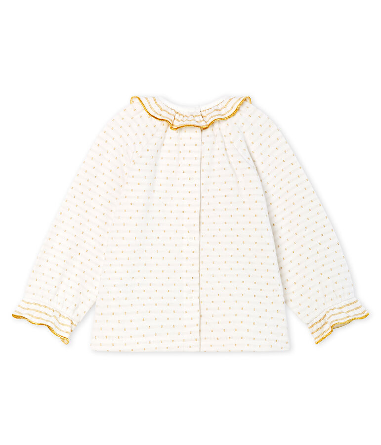 Blusa de manga larga en tela t&uacute;bica con jacquard para beb&eacute; ni&ntilde;a blanco/amarillo
