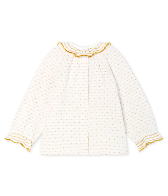 Blusa de manga larga en tela túbica con jacquard para bebé niña blanco MARSHMALLOW/amarillo OR