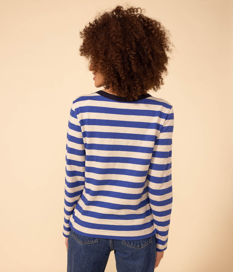 Camiseta LA RECTA de algod&oacute;n con cuello redondo para mujer azul/gris