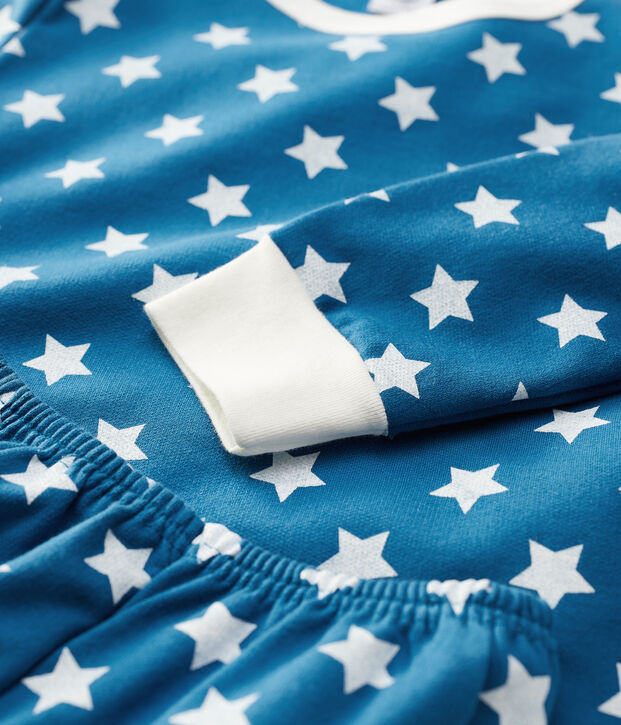 Pijama de ni&ntilde;a/ni&ntilde;o con estampado gr&aacute;fico de algod&oacute;n org&aacute;nico azul/blanco