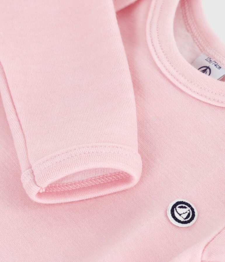 Body de lana y algod&oacute;n de manga larga para beb&eacute; rosa