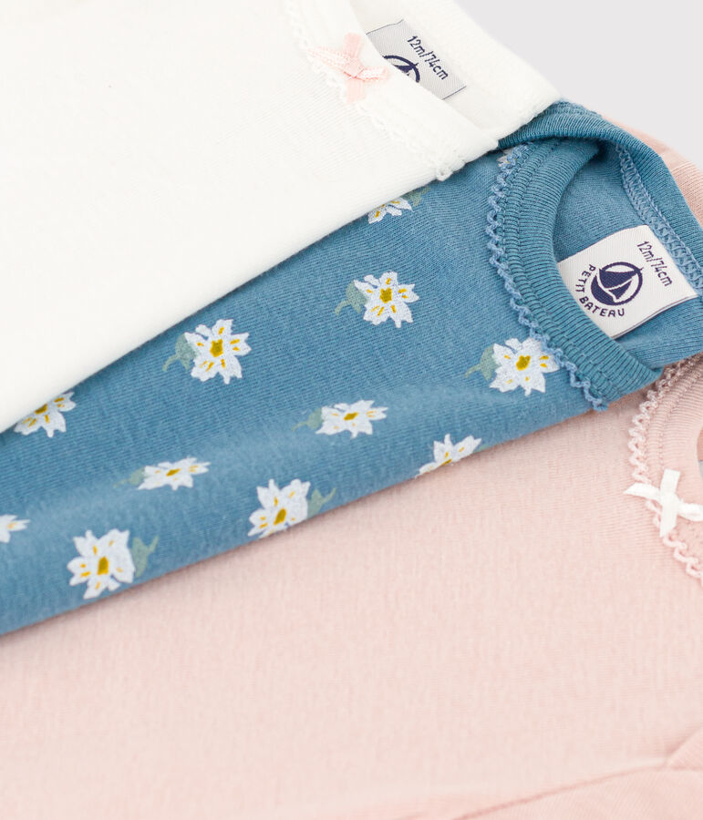 Juego de 3 bodis de manga corta de algod&oacute;n con flores para beb&eacute; variante 1