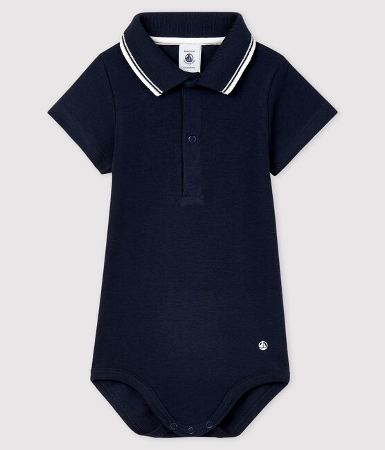 Bodi de manga corta con cuello de polo de algodón de bebé azul SMOKING
