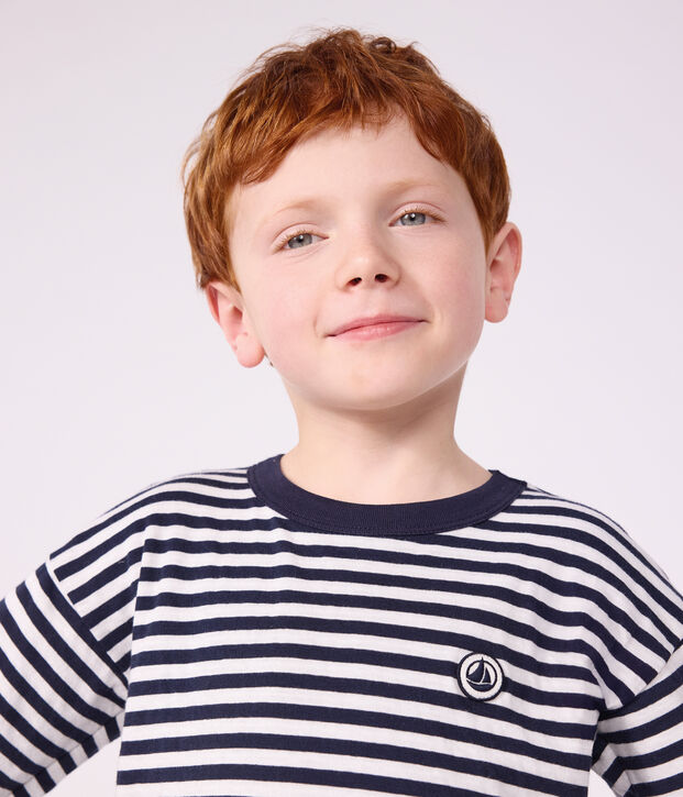 Camiseta infantil de manga larga a rayas azul/blanco/azul