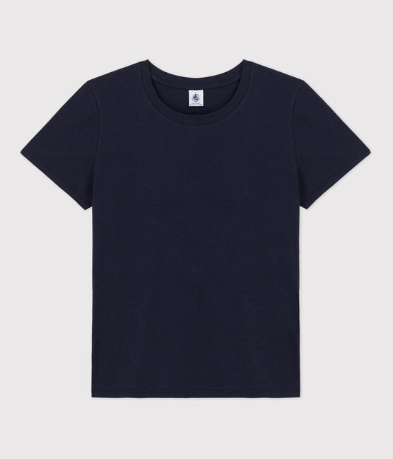 Camiseta LA RECTA de algodón con cuello redondo para mujer azul SMOKING
