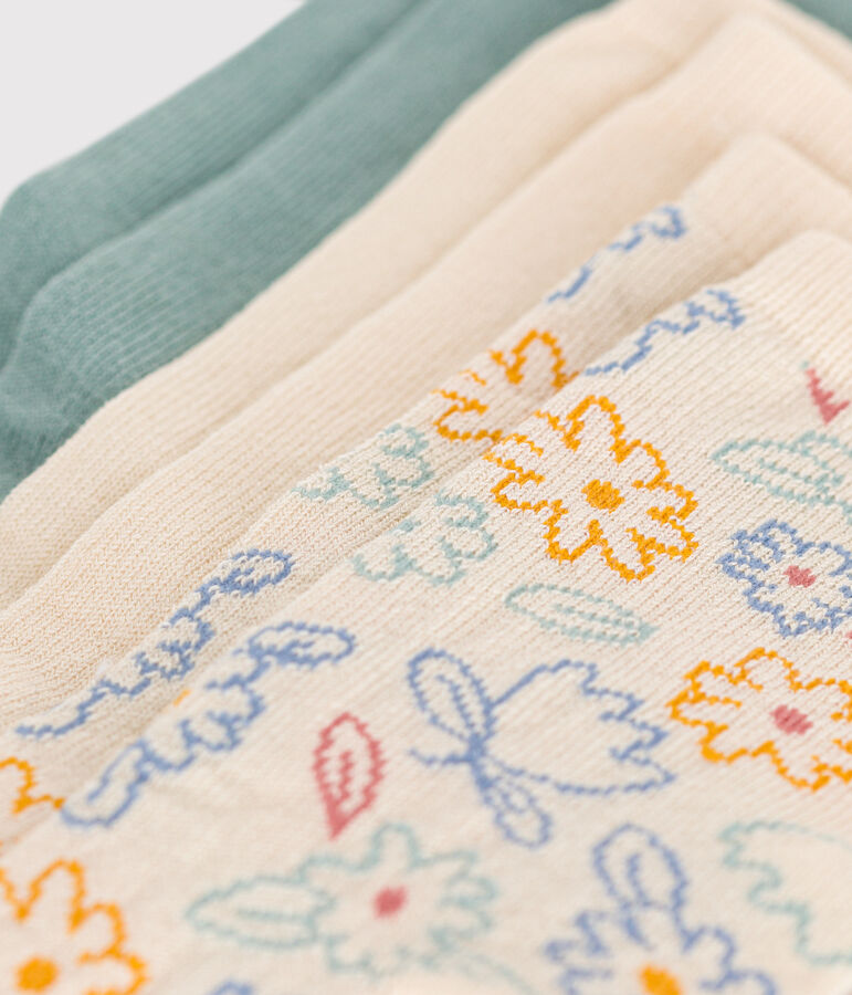 3 pares de calcetines infantiles de algod&oacute;n con flores multicolor