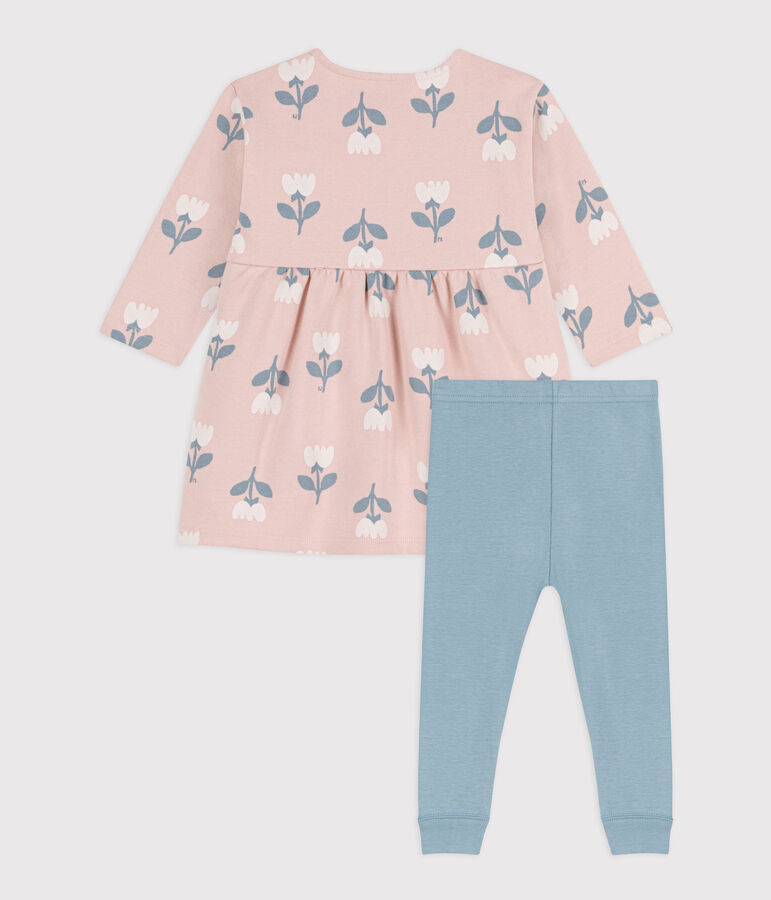 Vestido de mulet&oacute;n estampado con leggings para beb&eacute; rosa/multicolor