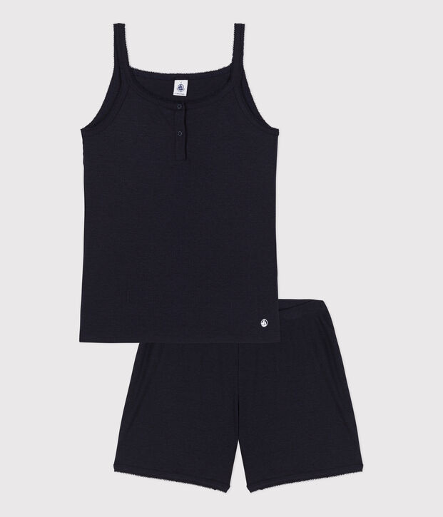 Pijama corto y liso de tirantes de algod&oacute;n y lyocell para mujer SMOKING