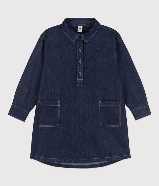 Vestido de manga larga de tejido vaquero de niña azul DENIM