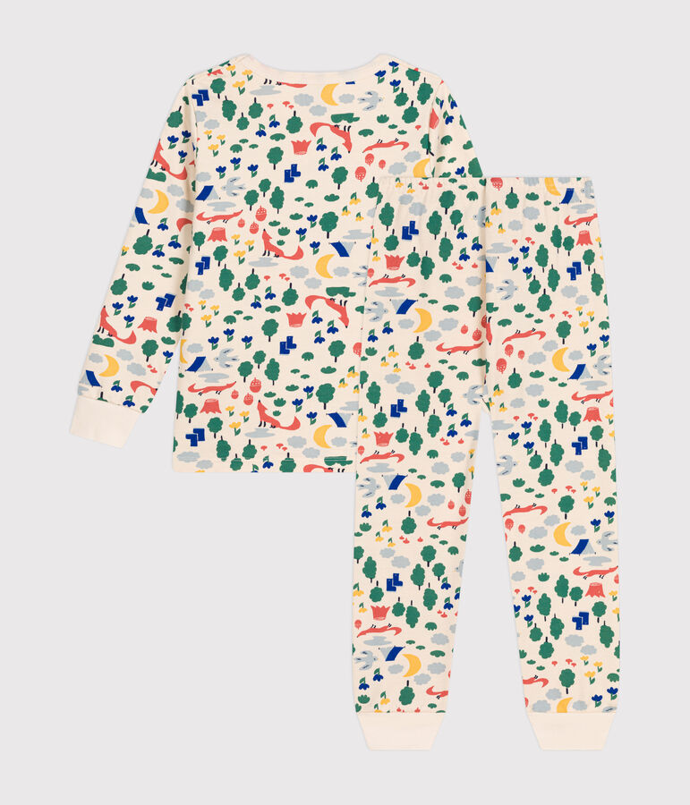 Pijama infantil de felpa cepillada con estampado de bosque crudo/multicolor