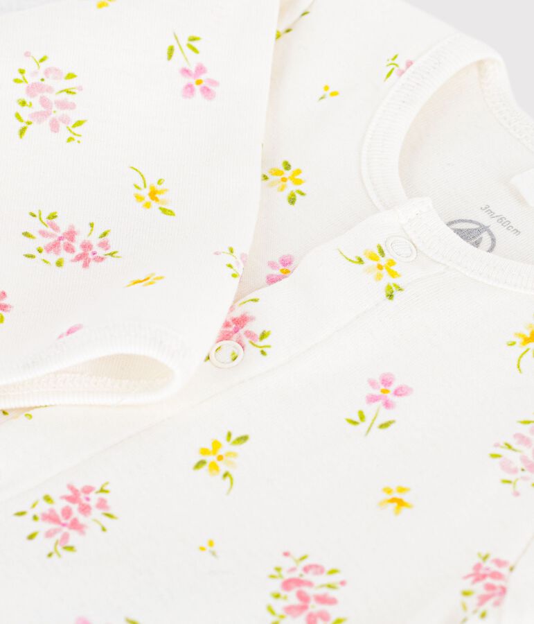 Bodyjama sin pies de algod&oacute;n con estampado de flores para beb&eacute; blanco MARSHMALLOW/blanco MULTICO