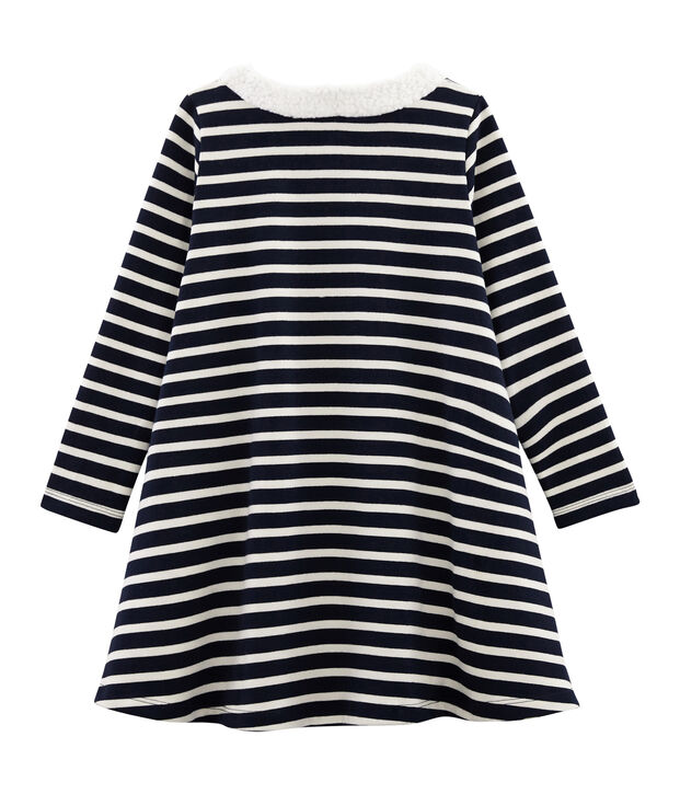 Vestido de manga larga para ni&ntilde;a azul/blanco