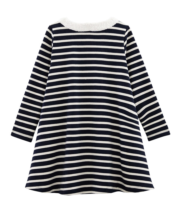 Vestido de manga larga para ni&ntilde;a azul/blanco