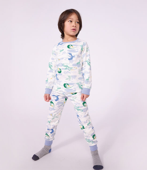 Pijama infantil de mulet&oacute;n con estampado de dragones blanco/multicolor