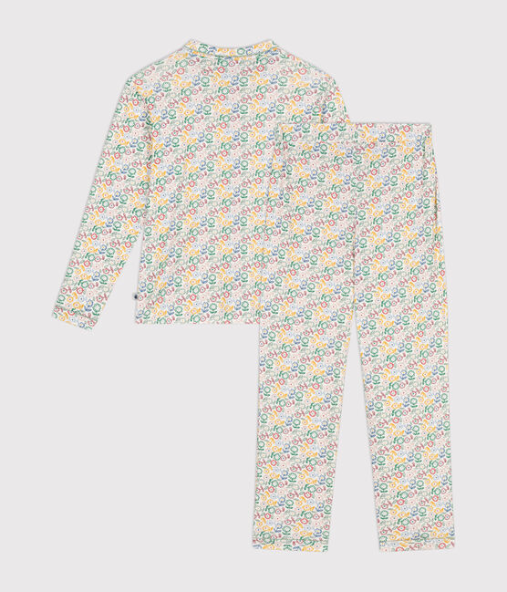 Pijama de algodón con motivo de flores para mujer blanco MARSHMALLOW/blanco MULTICO