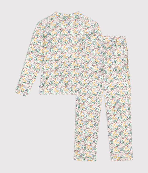 Pijama de algod&oacute;n con motivo de flores para mujer blanco/multicolor