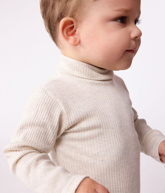 Body de algodón liso con cuello vuelto para bebé beige MONTELIMAR CHINE