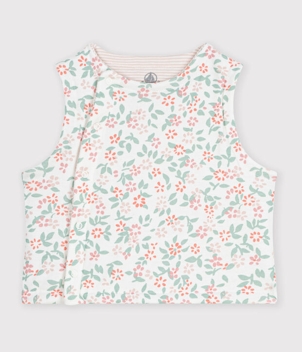 Chaleco reversible de algod&oacute;n estampado para beb&eacute; blanco/rosa