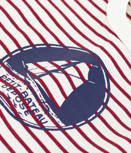 Camiseta de manga corta de algodón a rayas para bebé rojo MILK/ AMARANTE
