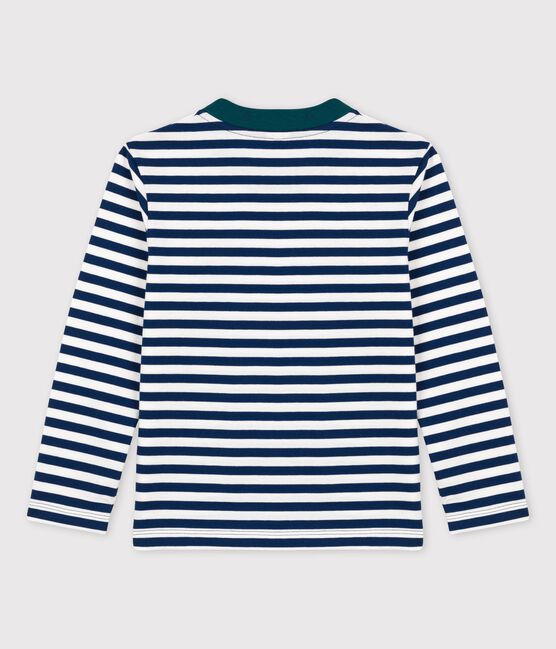 Camiseta de manga larga de algodón de niño azul MEDIEVAL/blanco MARSHMALLOW
