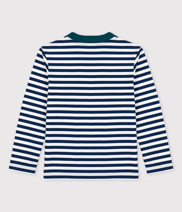 Camiseta de manga larga de algod&oacute;n de ni&ntilde;o azul/blanco