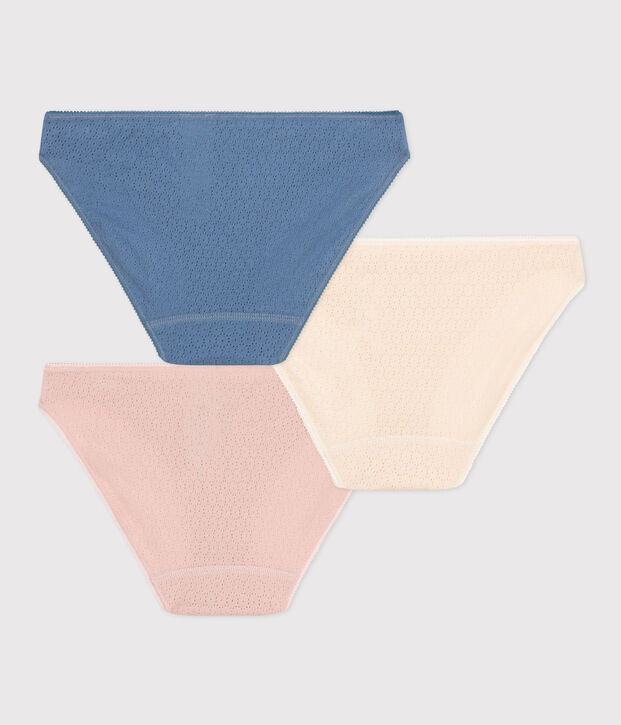 Juego de 3 braguitas de algod&oacute;n calado para mujer multicolor