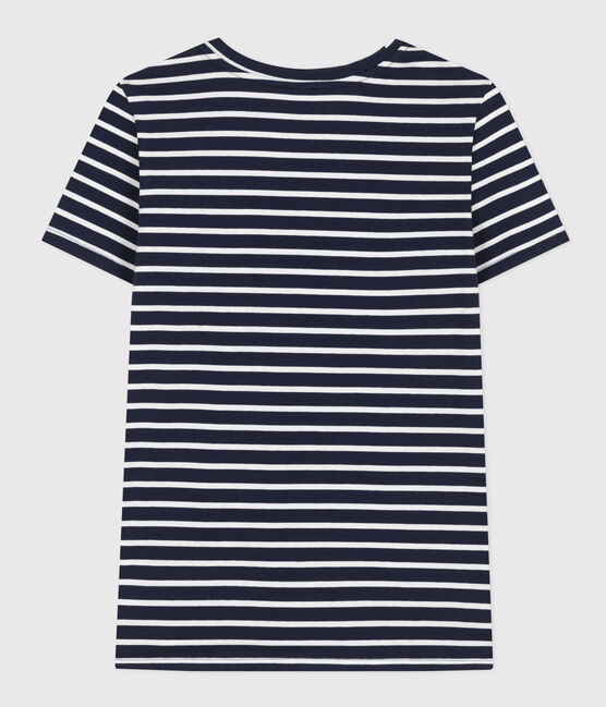 Camiseta LA RECTA de algodón con cuello redondo para mujer azul SMOKING/blanco MARSHMALLOW