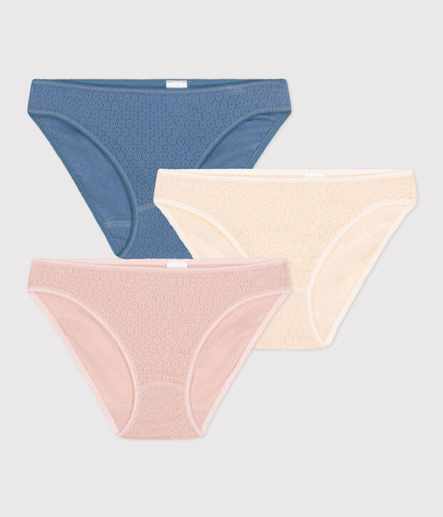Juego de 3 braguitas de algod&oacute;n calado para mujer multicolor