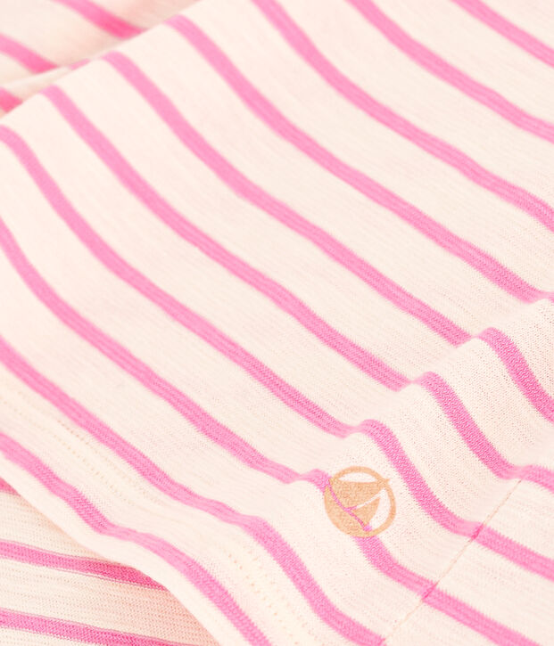 Camiseta La Recta de algod&oacute;n a rayas con cuello redondo para mujer crudo/rosa