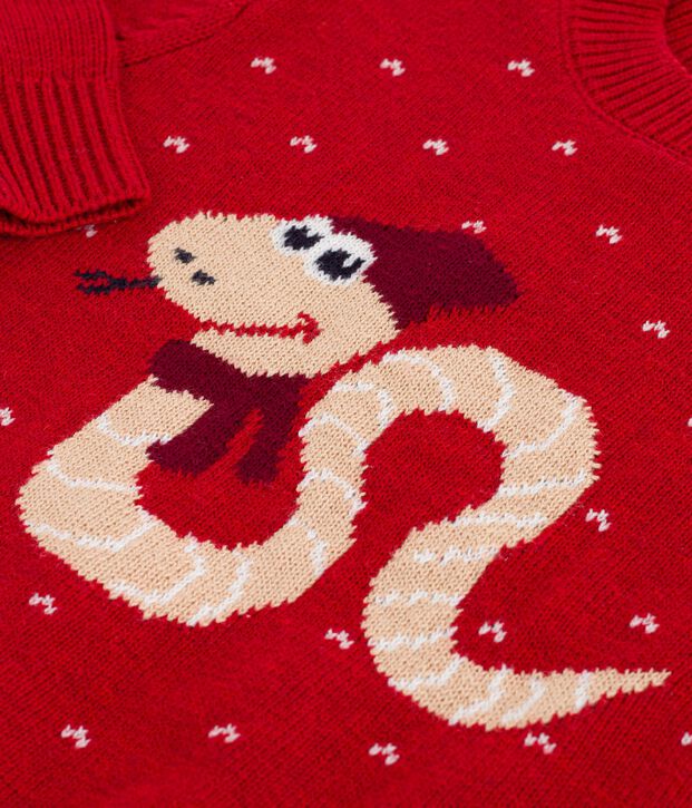 Jersey de jacquard de lana y algod&oacute;n para ni&ntilde;o rojo