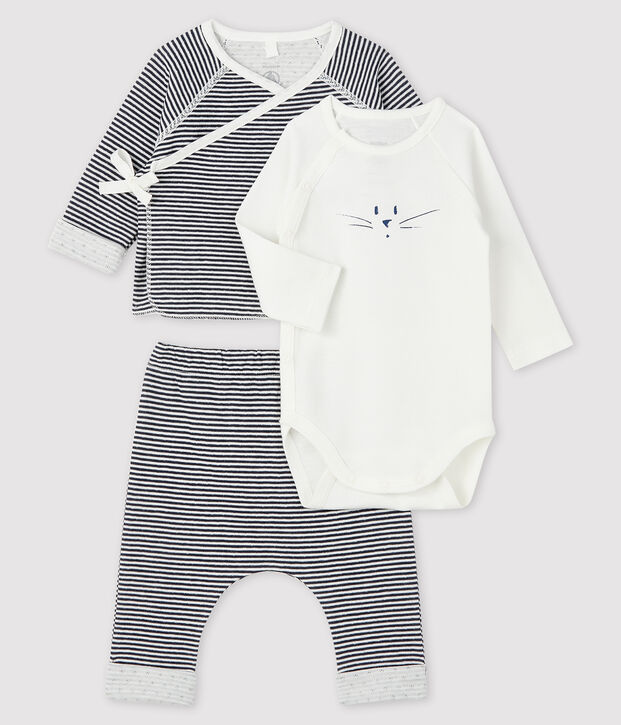 Conjunto de 3 piezas para beb&eacute; de t&uacute;bico azul/blanco