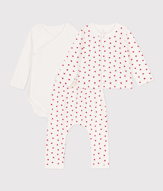 Conjunto de algodón estampado para bebé blanco MARSHMALLOW/rojo PEPS