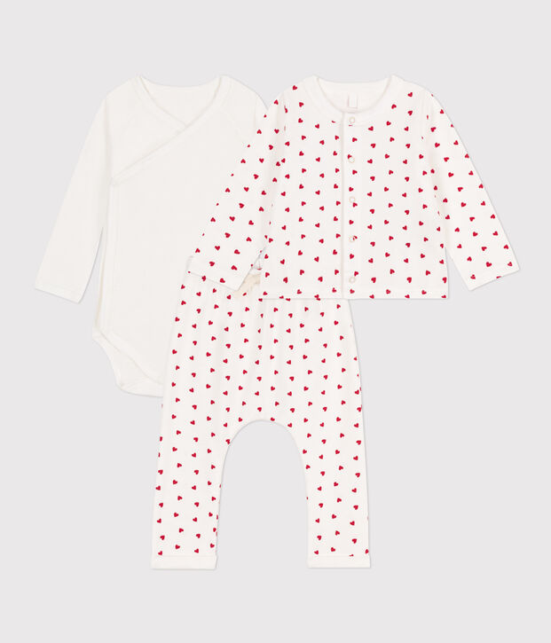 Conjunto de algod&oacute;n estampado para beb&eacute; blanco/rojo