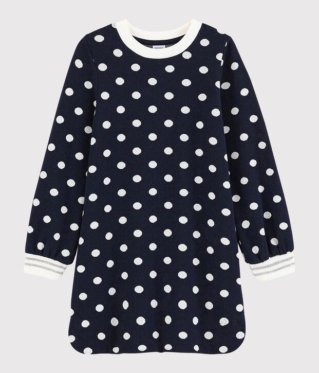 Vestido de manga larga para ni&ntilde;a azul/blanco