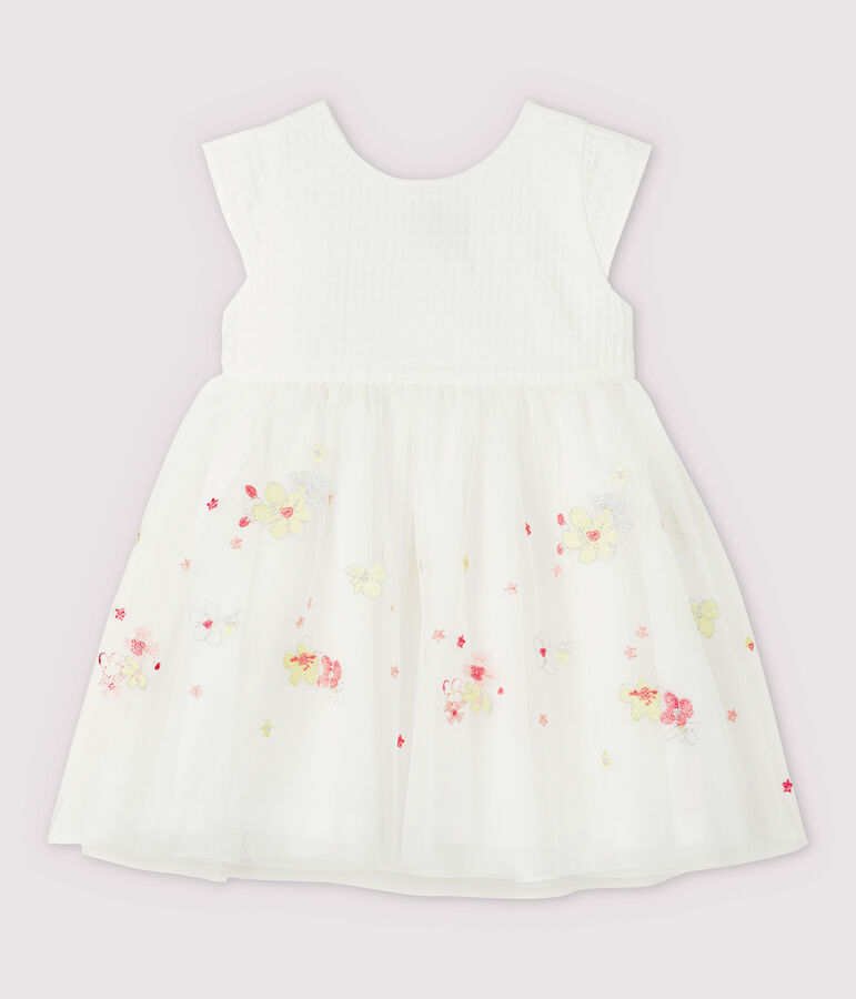 Vestido de celebraci&oacute;n con tul bordado de beb&eacute; ni&ntilde;a blanco/multicolor
