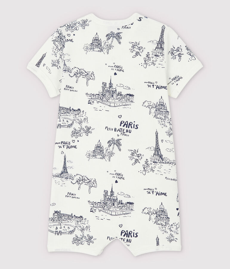 Mono corto de tela de Jouy Par&iacute;s de beb&eacute; de algod&oacute;n blanco MARSHMALLOW/azul MEDIEVAL