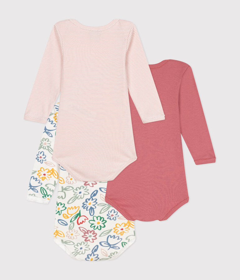 Juego de 3 bodis de algod&oacute;n de manga larga con flores para beb&eacute; multicolor