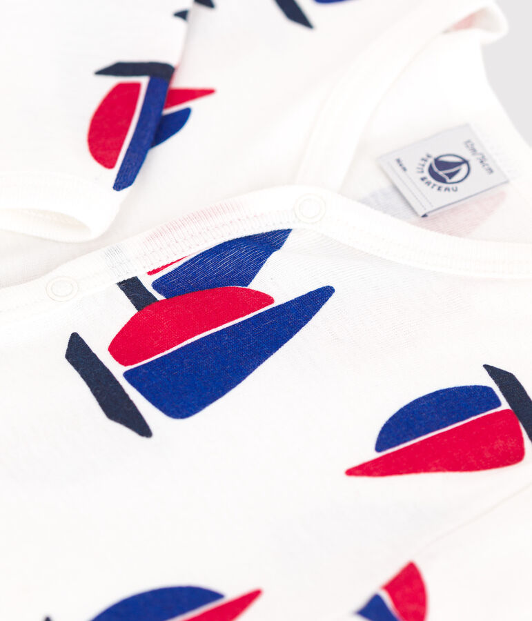 Pijama sin pies de algod&oacute;n con barco para beb&eacute; blanco/multicolor