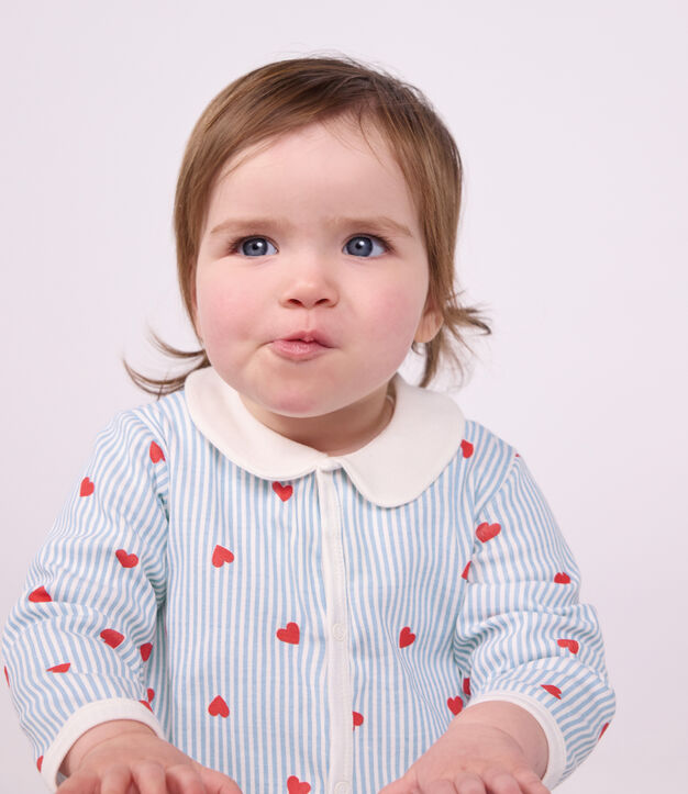 Pijama de algod&oacute;n con cuello y estampado de corazones para beb&eacute; blanco/multicolor