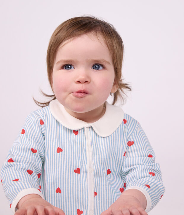 Pijama de algod&oacute;n con cuello y estampado de corazones para beb&eacute; blanco/multicolor