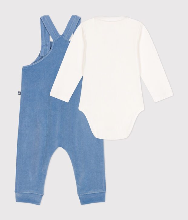 Conjunto de peto de terciopelo para beb&eacute; azul