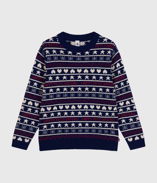 Jersey jacquard de lana y algod&oacute;n para mujer azul/multicolor