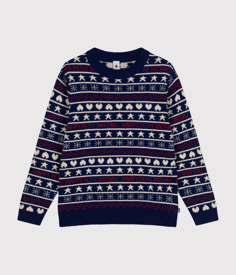 Jersey jacquard de lana y algod&oacute;n para mujer azul/multicolor